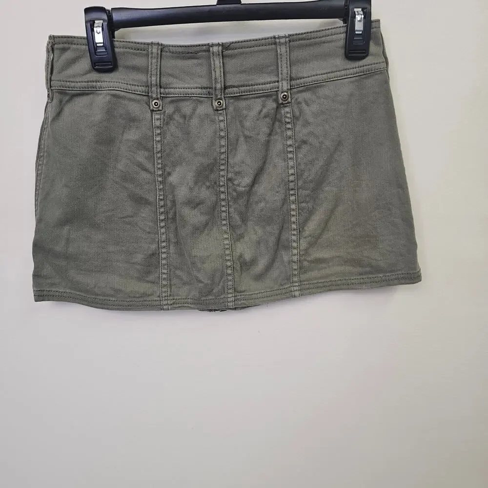 Free People Olive Green Zip Front Mini Skirt Size 0 Utility Cargo Boho Festival - Picture 5 of 5